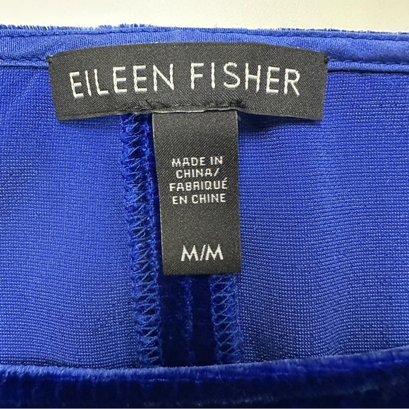 Eileen Fisher blue velour dress Medium round neck Aline silhouette long sleeve - Picture 2 of 16